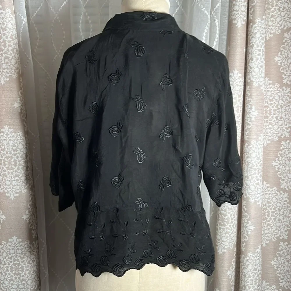 Johnny Was black button down shirt size medium - Picture 5 of 11